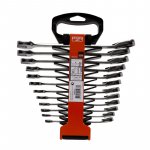 (Bild für) Knarren-Ring-Maulschlüssel-Satz, Maul 15° abgewinkelt, 12-tlg, Kunststoffhalter