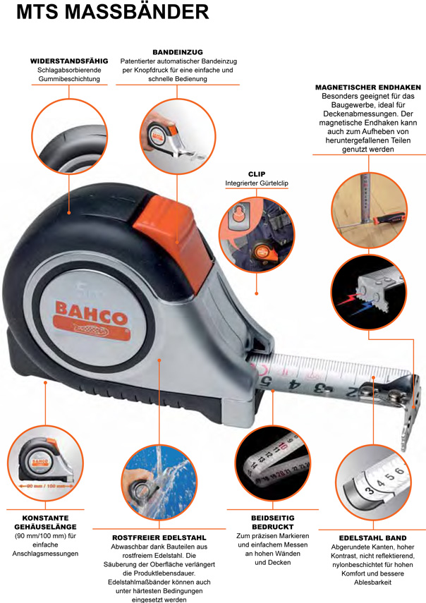Taschenbandmass mit automatischer Bandeinzug, rostfrei