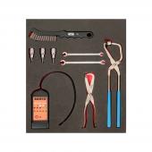 2/3 Einlage, Bremsflüssigkeitstester, Schraubendrehereinsätze, Bürste + Bremsfederzange, 9-tlg